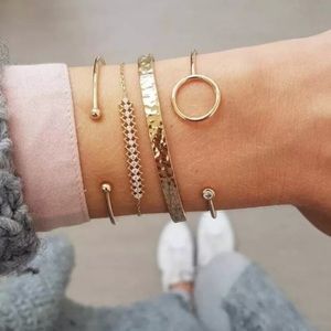 Atelier Sona Metal & Rhinestone 4 Piece Bracelet Set in Gold